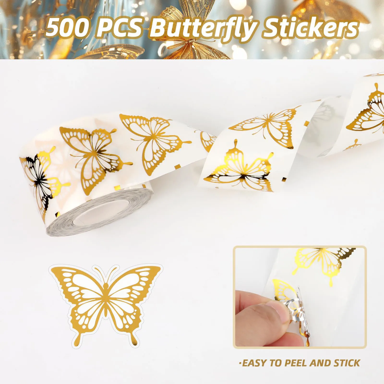 500Pcs 골드 나비 스티커, 골드 호일 봉투 씰 스티커, 결혼식 초대장용 봄 나비 라벨 스티커, 1 인치