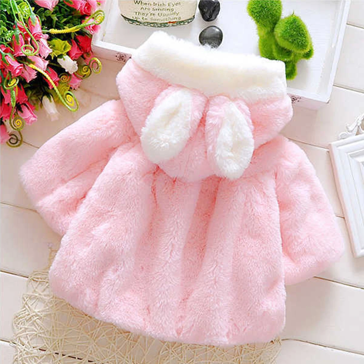 Winter Children's Cloak Female Baby Rabbit Ear Hat Cloak Mao Sweater Coat Girl's Two tone Imitation Fur Shawl