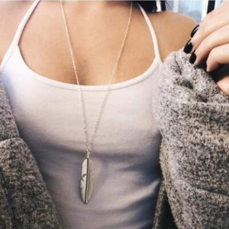 Aihua Mode Hip Hop Große Feder Halskette für Frauen Männer Lange Kette Halskette Geschenke Boho Halskette Collier Geburtstag Geschenke