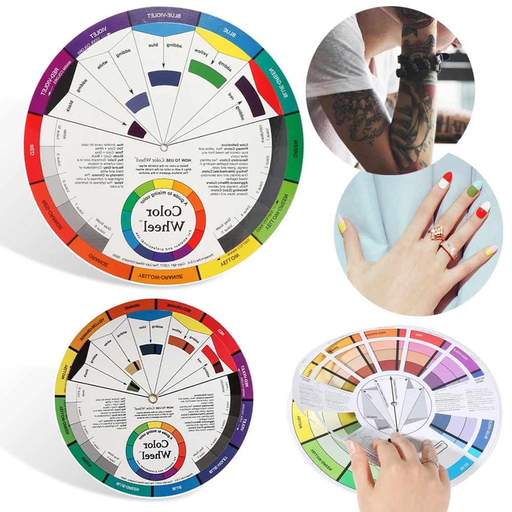 

1Pcs 12 Color Paper Card Tattoo Color Wheel Chromatic Circle Mix Guide Round Eyebrow Tattoos Design Nail Art Pigment Makeup Tool