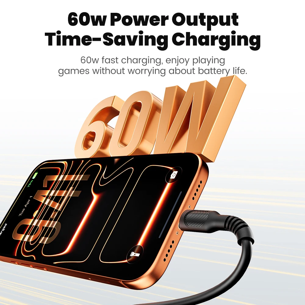 2-in-1 60W 타입 C to 타입 C 고속 충전 케이블, 유연한 실리콘 충전 및 데이터 전송 듀얼 타입 C 케이블 (아이폰 15, 16, 17 호환)