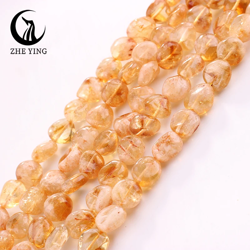 Zhe Ying Genuine Citrine Nuggets Stone 8-10mm Loose Irregular Natural Gemstone Beads for Jewelry Making Bracelet DIY Accessories