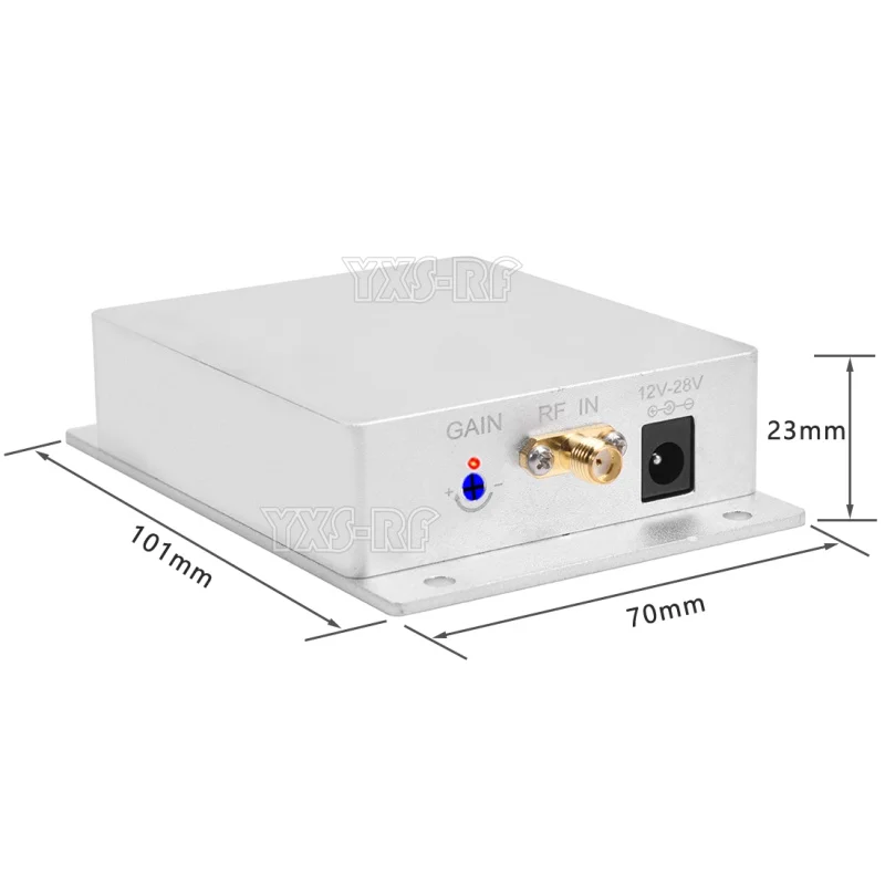 Détail des composants internes du booster signal antenne 1.2GHz/1.4GHz avec transistors de puissance
