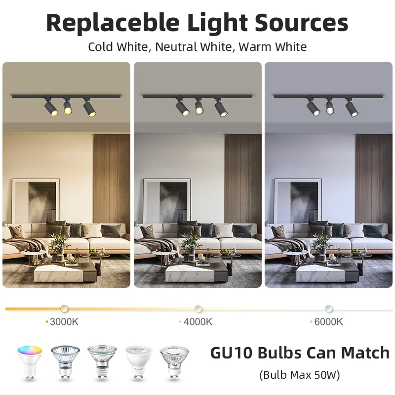 Set Led Track Lights Gu10 Replacement Track Lighting Ceiling Rail Spot Lights 5W Rail Lighting Clothing Store Shop Home 110-220V 5