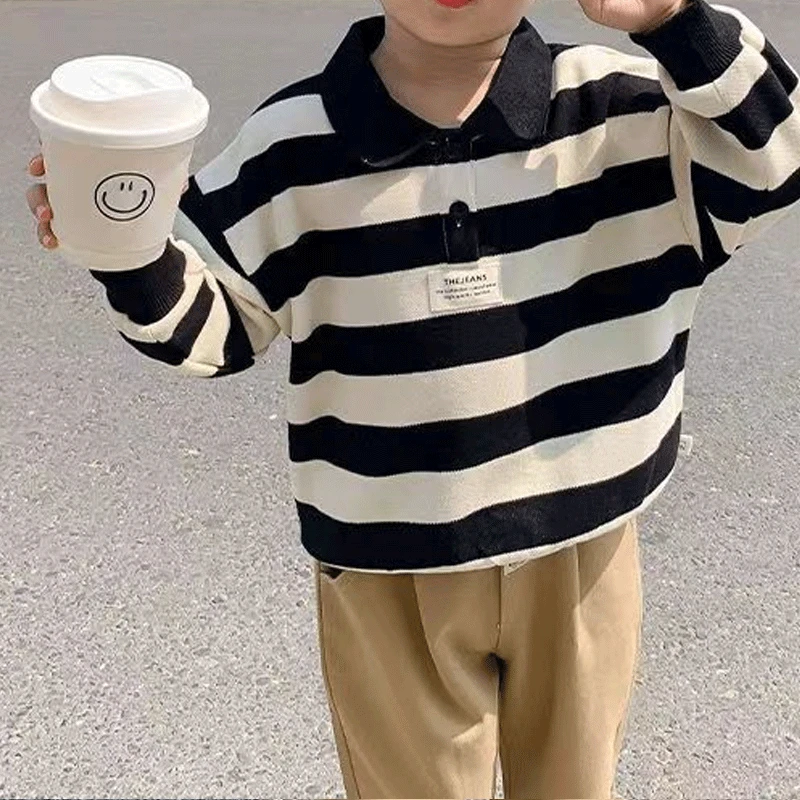 Boys Clothing Spring Fashion Casual Kids Long Sleeve Lapel Striped Printed Loose Korean Version All-match Sweatshirts,kids hoodie sweatshirts