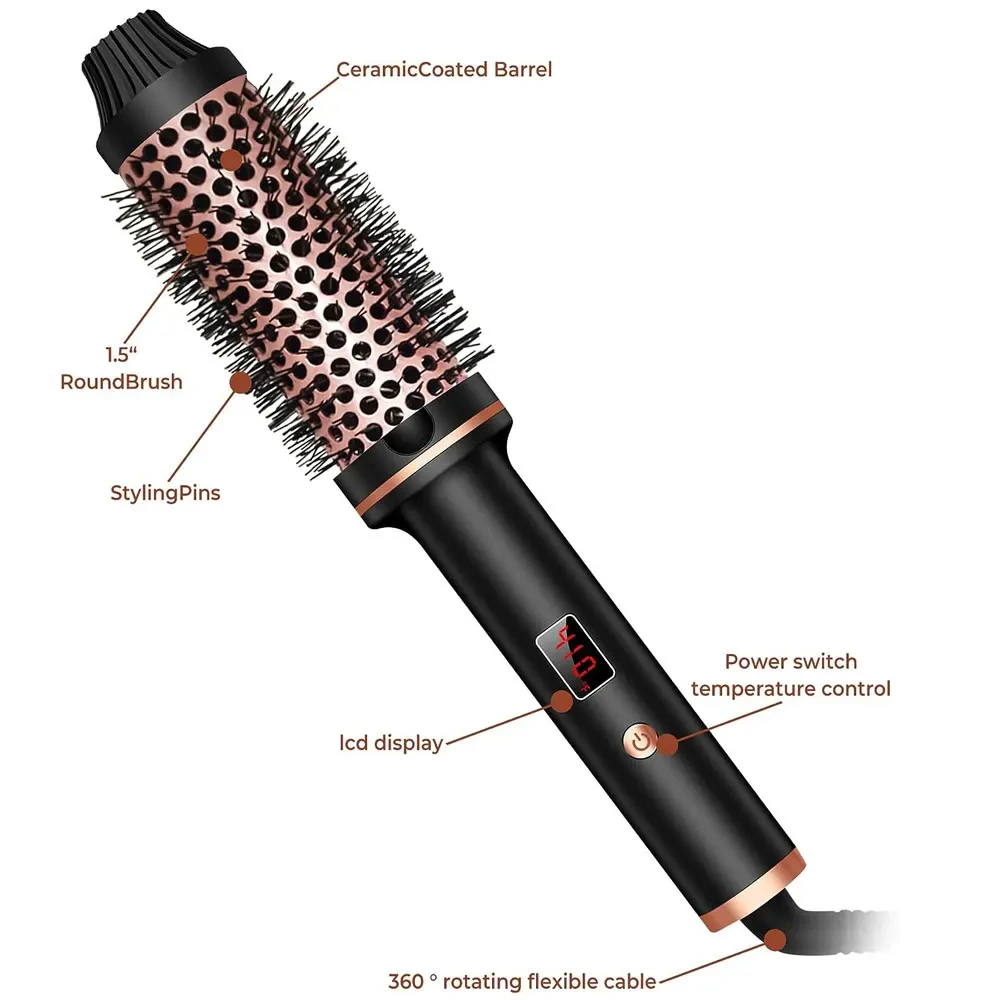 Thermal Brush Ceramic Ionic Curling Brush 1.5 Inch Heated Curling Iron Volumizer Dual Voltage Travel Hair Curler Curling Comb 6