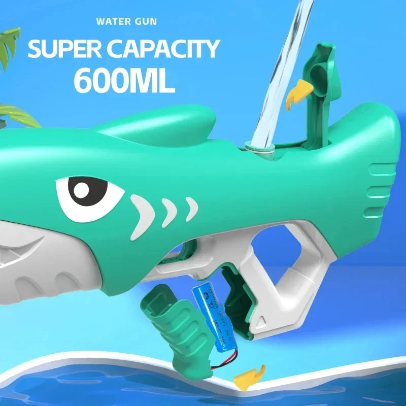 Summer Children Water Gun Automatic Large Capacity Electric Toy Cartoon Shark Outdoor Beach Pool Fight Party Water Toy for kid 6