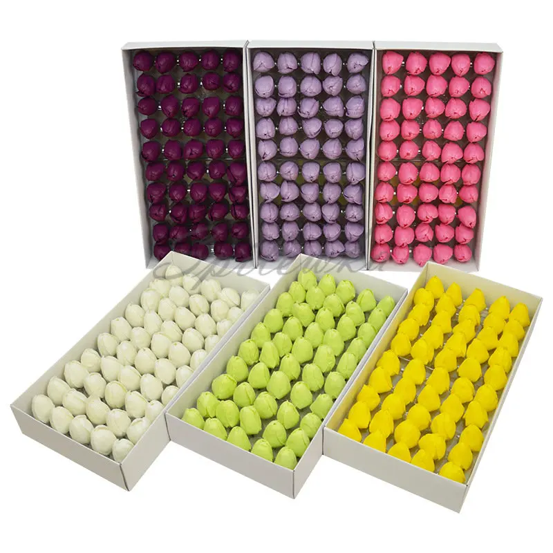 

50pcs/lot Artificial Flower Tulip Flower Head for Home Decor DIY Bouquet Gift Box Making Birthday Gift Accessories Soap Flowers