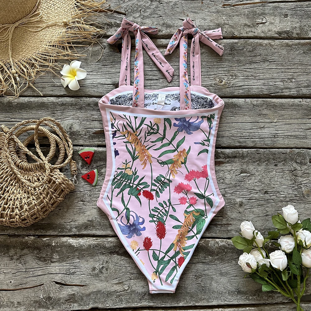 Description Picture 5 of itemDouble -sided wear One Piece Swimsuit 2024 New Cute Print Swimwear Women Bow Swimwear Bathing Suit Beachwear Monokini Swim