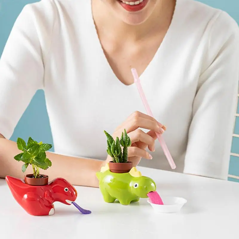 

Self Watering Dinosaur Planter Funny Style Mini Backpack Plant Pot Tongue Cultivation Drinking Planters For Indoor Outdoor