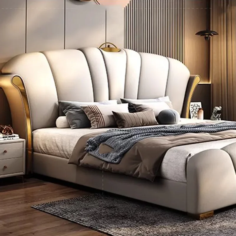 

Waterproof Set Bed Metal Leather Drawers Storage Luxury Bed Headboards Design Sleeping Nordic Cama Casal Household Products