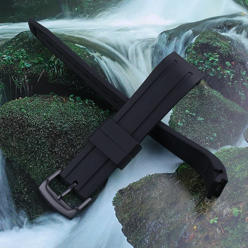 Men's 22mm Black Soft Silicone Sport Waterproof Watch Band Strap