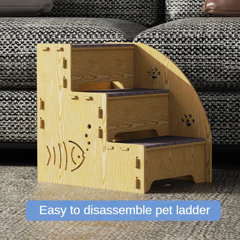 Pet Ramp Stairs Pet Climbing Ladder to Bed Sofa Ladder Cat and Dog Steps Wooden Stairs
