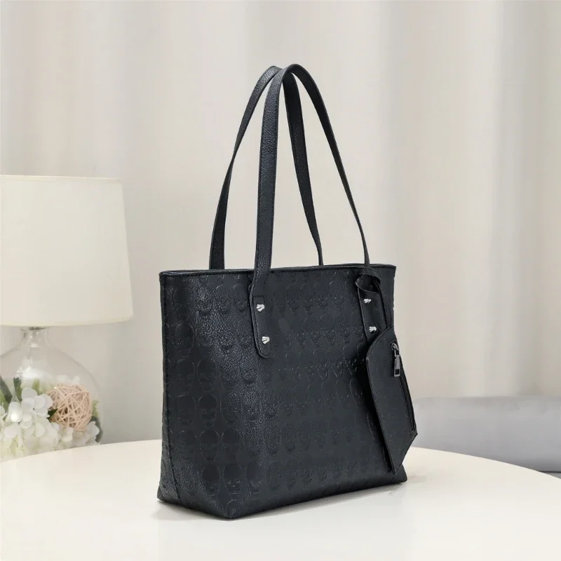 Punk Handbag Shoulder Bags with Small Purse for Women Girl Underarm Bag Fashion Armpit Bag Skull Pattern Bucket Bag