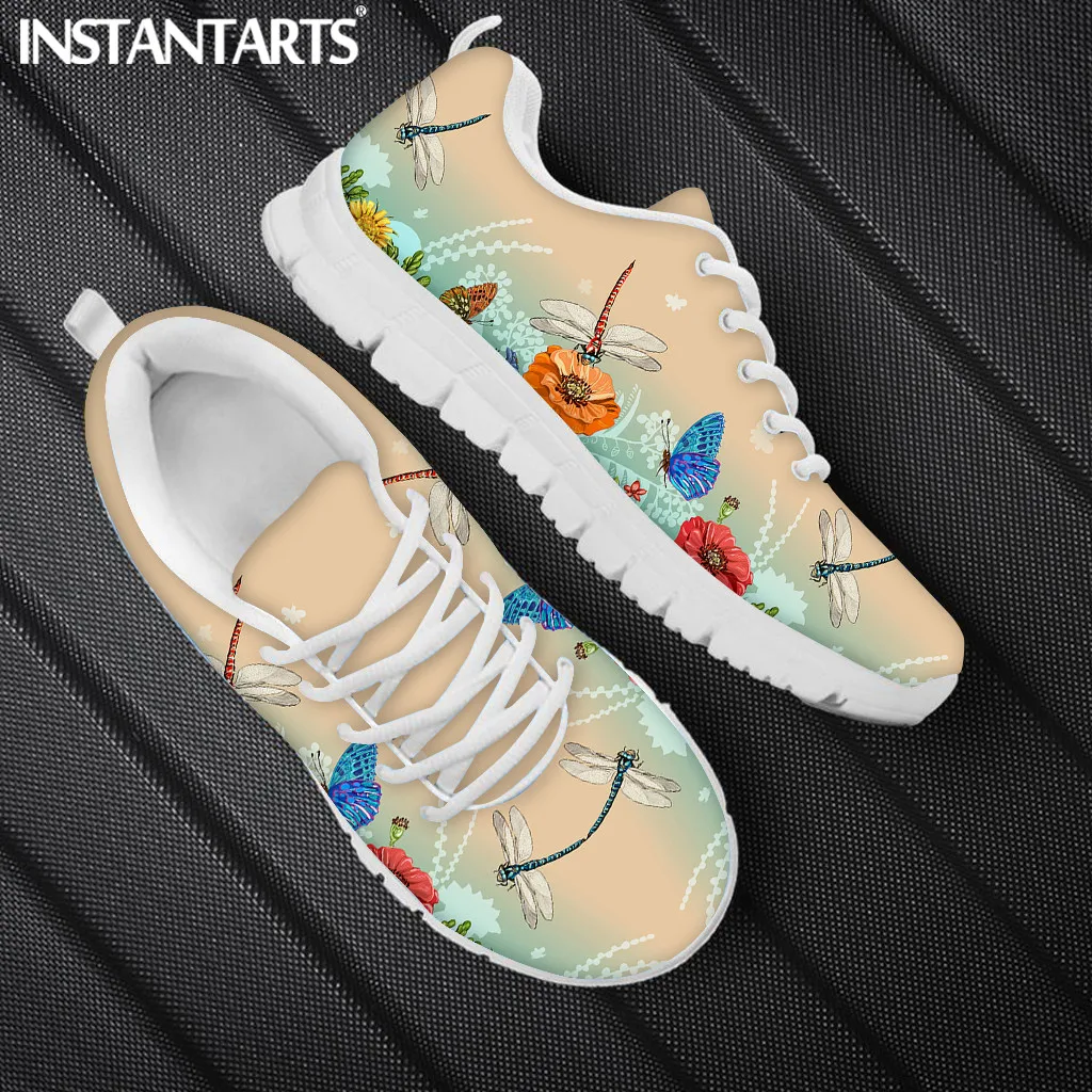 

INSTANTARTS Cartoon Dragonfly Printed Girls Casual Flats Shoes Funny Summer Light Air Mesh Footwear Ladies Comfort Walking Shoes