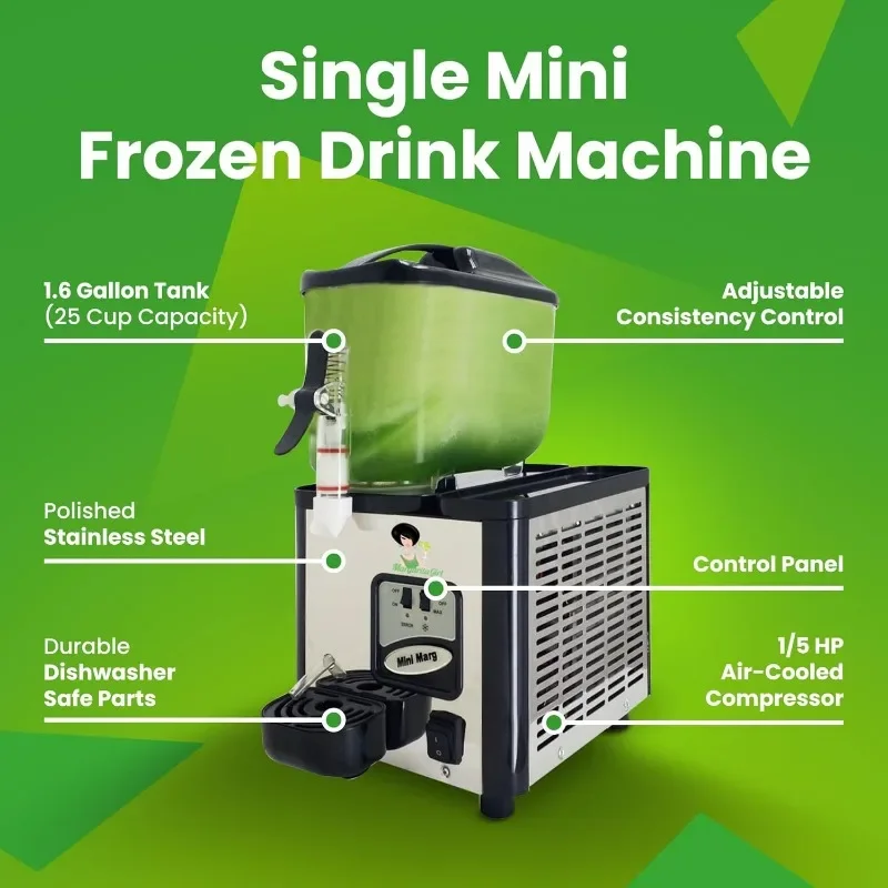 Margarita Girl Single-Bowl Mini Size Frozen Slushy Drink Machine-Versatile High-Capacity Model Features a 1.6-Gallon Bowl