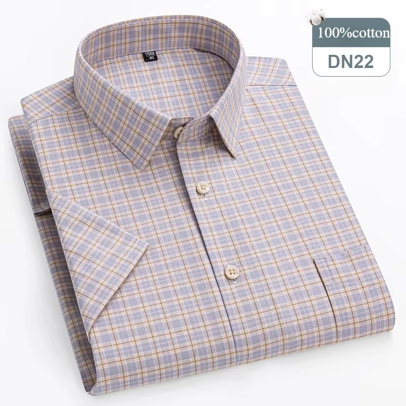 Men's Plus Size Oxford Cotton Short Sleeve Plaid Shirt - Slim Fit Formal Wear