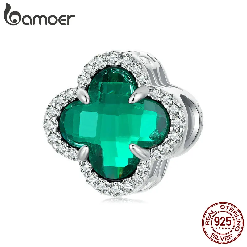 

BAMOER Four-leaf Clover Charm Beads for Women Jewelry Making 925 Sterling Silver Charm for Original Bracelet Accessories BSC995