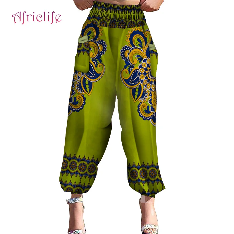 

Elastic Waist African Pants Women Wax Print Cotton Wide Pant Lady Clothing WY5441