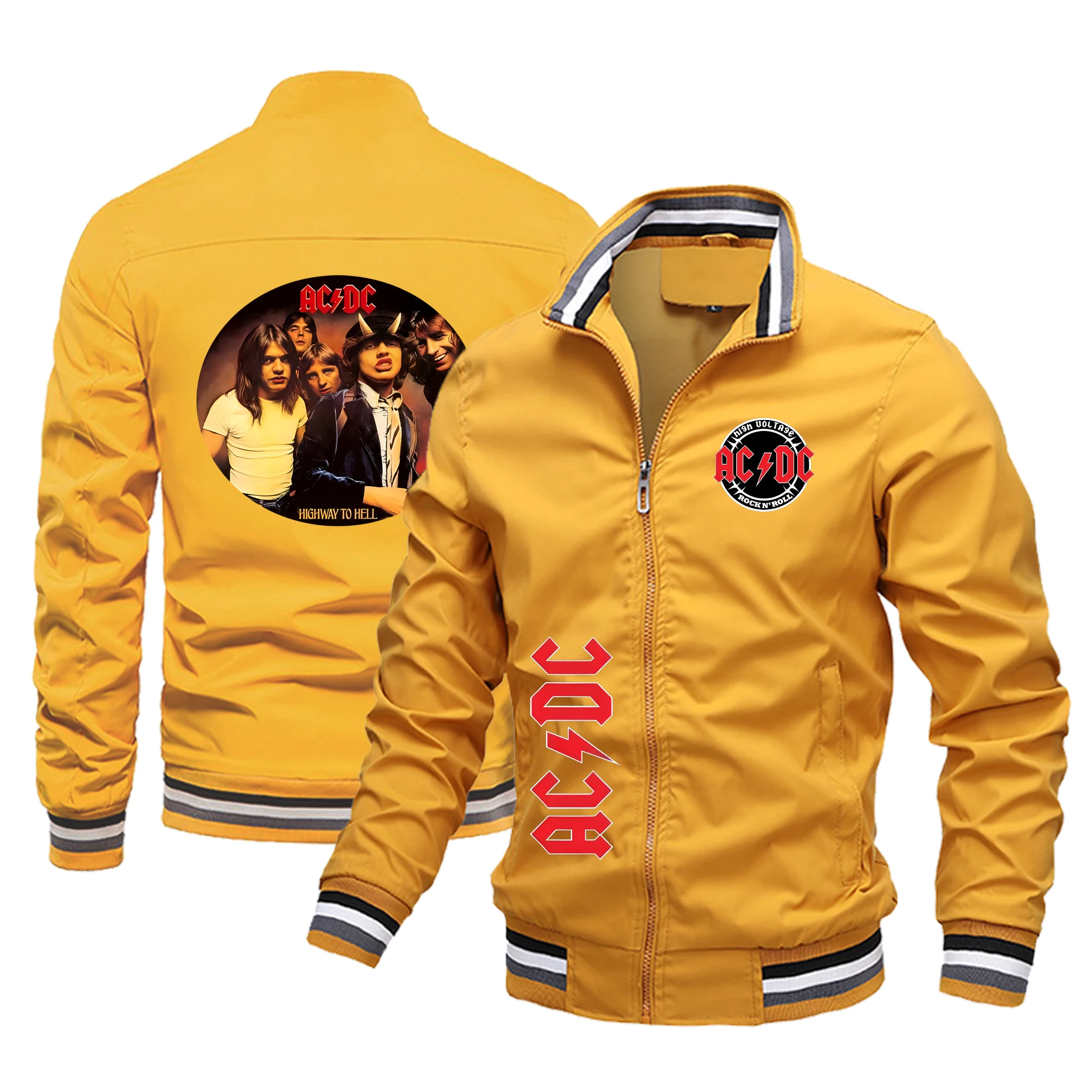 

Autumn New Men's AC DC Logo Zippered Sports Jacket, Fashionable Casual Loose Jacket, Men's Hip-hop Baseball Jacket, Moto Jackets