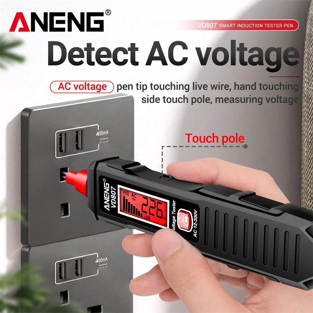ANENG VD807 One-word Induction Tester Portable 50/60Hz Smart Electric Pen NCV Sensor AC 12-300V Non-contact Wire Detector Tools BEST SELLERS