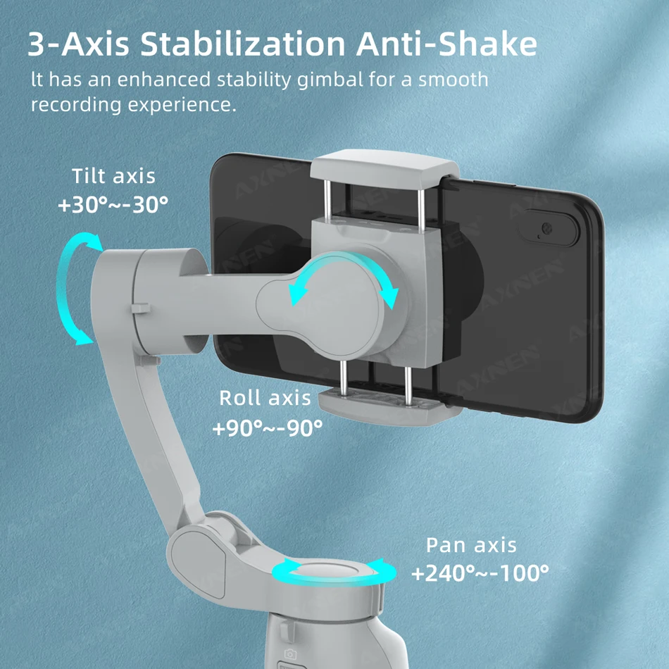 AXNEN AI Smartphone Gimbal 3-Axis Foldable Follow Focus Stabilizer