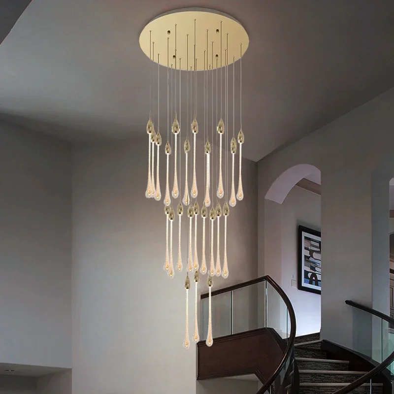 

Роскошная Современная хрустальная люстра для лестницы, большая Подвесная лампа, дизайнерский длинный потолочный светодиодный светильник для вестибюля