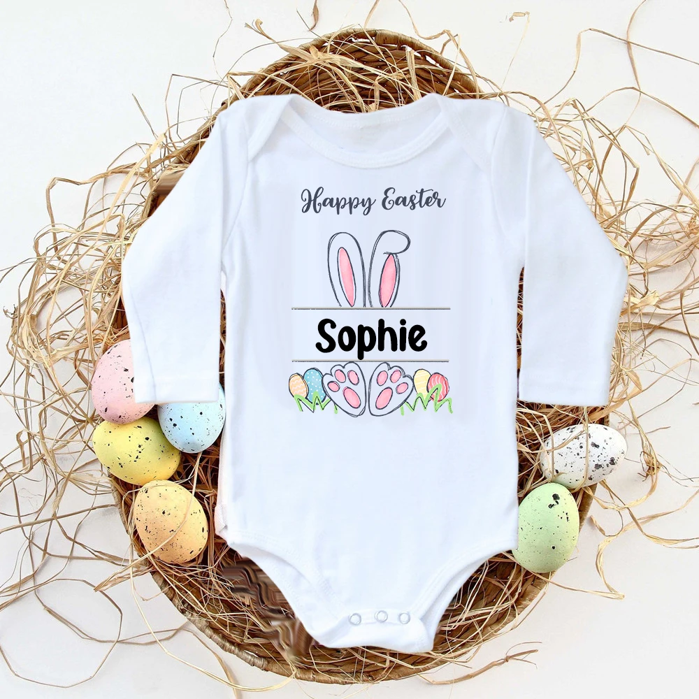 Personalised Easter Baby Bodysuit Custom Name Infant Outfits Clothes Boy Girl Holiday Party Jumpsuit Cute Bunny Newborn Romper 6