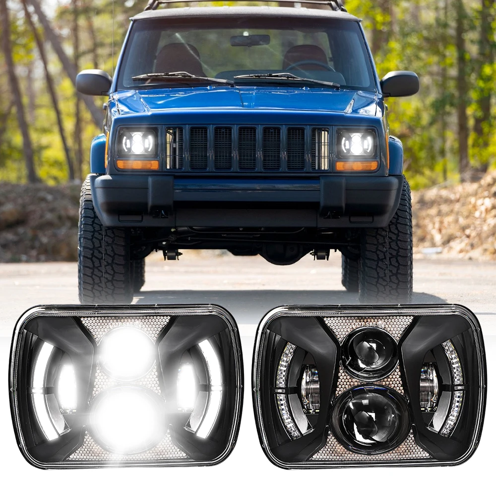 

7x6 5x7 LED Squre Headlights with DRL For Jeep Cherokee XJ Wrangler YJ Comanche MJ GMC TOYOTA Ford Trucks Sealed Beam Headlamp