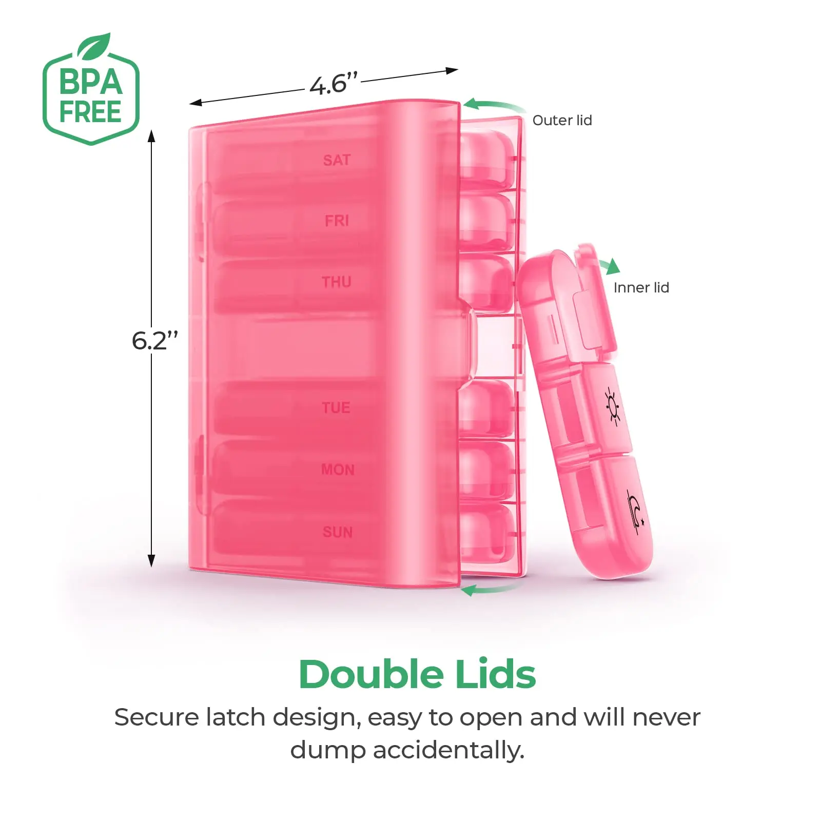 7-Day Pill Organizer 21 Grids 3 Times a Day Portable Travel Pill Box with Large Compartments for Vitamins Medicine and Fish Oils