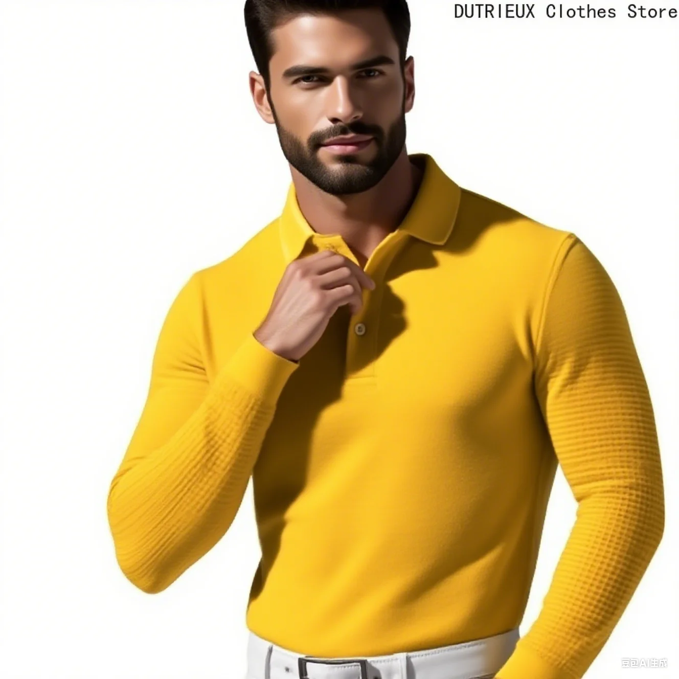 T-shirt sportiva con bottoni risvolto a maniche lunghe con motivo waffle, polo da uomo d'affari autunnale, top casual comodo e traspirante