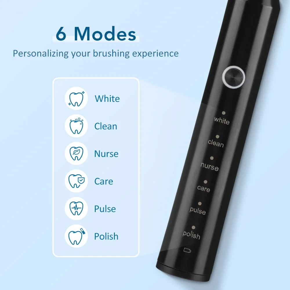 Electric Sonic Toothbrush Personal Care Oral Cleaning Appliances IP67 With 6 Modes Smart Rechargeable Automatic Toothbrush