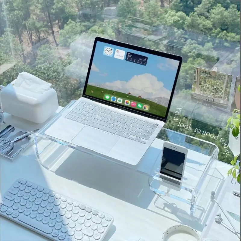 

1Pc Laptop Computer Heightening Stand Transparent Acrylic Tabletop Ins Style Minimalism Multifunctional Storage Stand