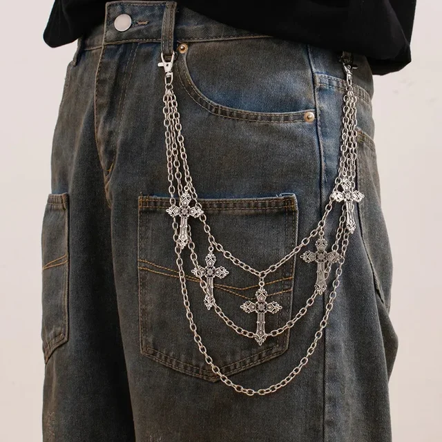 Chaîne de pantalon en métal Punk, chaîne de taille Hip Hop, pendentif croix, chaîne de jean pour hommes et femmes, accessoires cadeaux 1