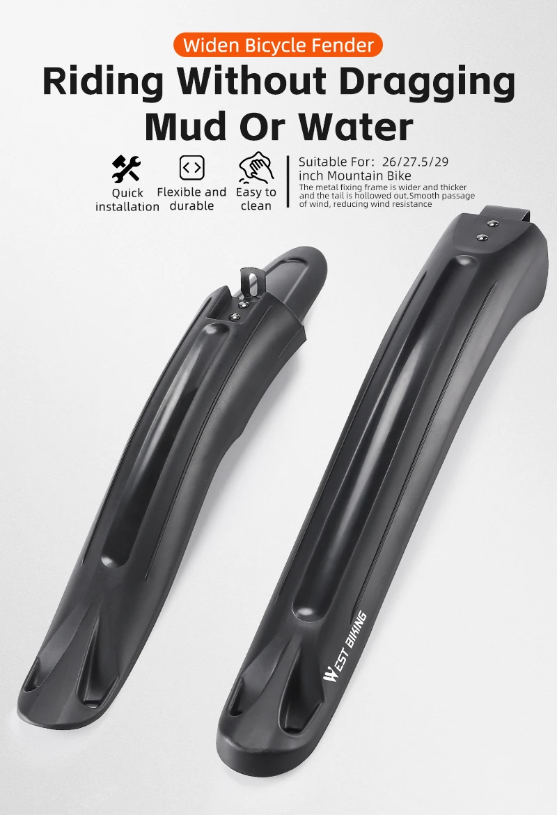 Description Picture 5 of itemWEST BIKING Road Bike Fenders Bicycle Front Rear 26/27.5/29 Inch Bike Wheel Mudguard Shock Widened Splash Protector Bicycle Part
