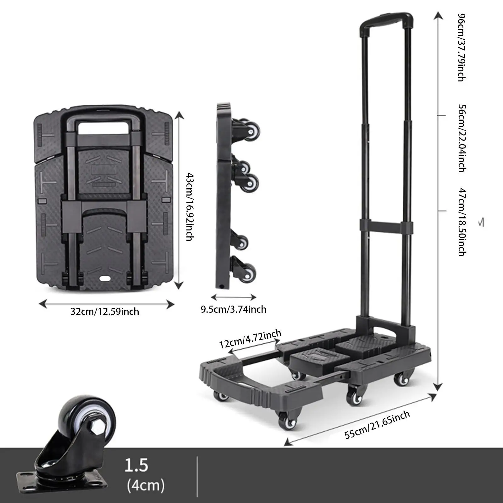 Folding Hand Truck Stable with 2 Ropes Portable for Outdoor Moving Luggage