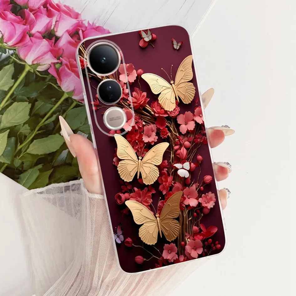 Butterfly Flower Soft Silicone Phone Case for Vivo V50 Lite - Fashionable Protective Cover