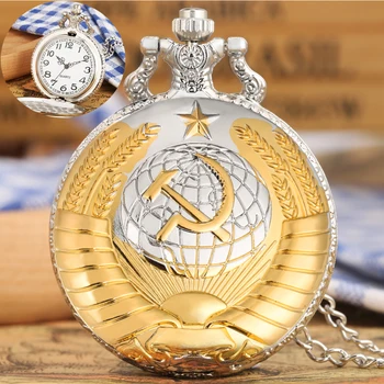 Moda urss soviético foice martelo estilo quartzo bolso relógio colar de prata pingente relógio cccp rússia emblema comunismo melhor presente