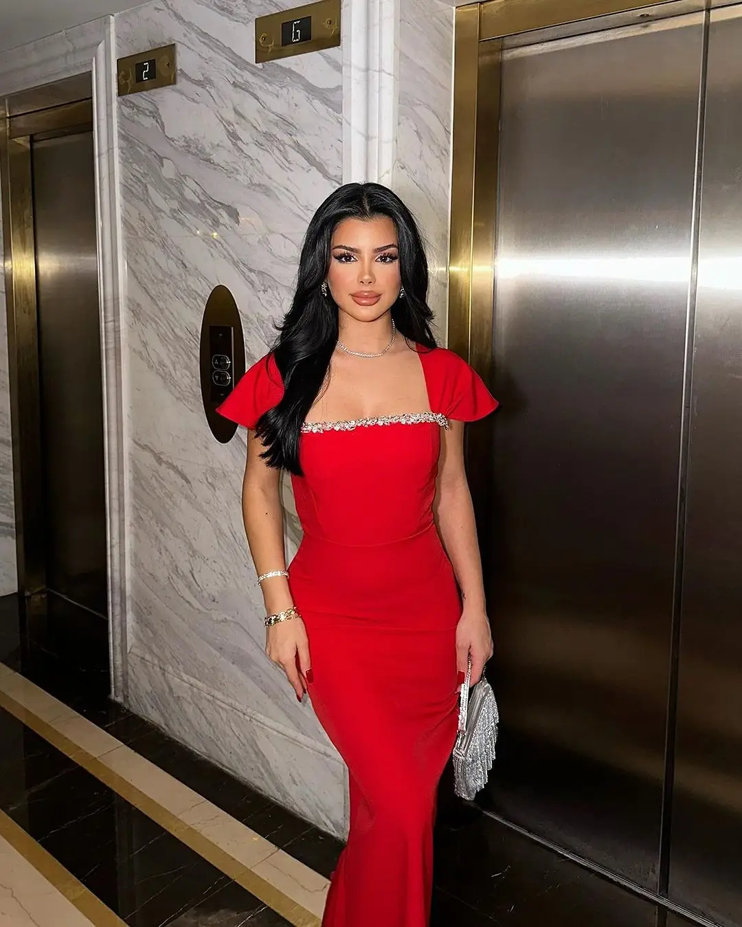 Red Black Women Sleeveless Sexy Shinning Crystal A-Line Mini Bandage Dress Celebrate Birthday Party Girls' Vacation Outfit main image 0