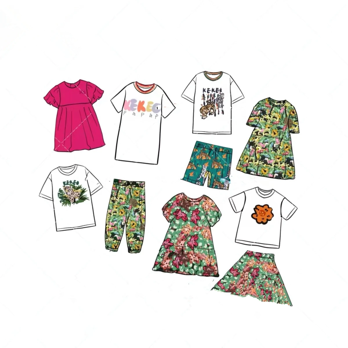 

Новинка лета 2024, детское платье с принтом джунглей, футболка с коротким рукавом и шорты, комплект