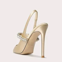 Zapatos Mujer Sandals Women Satin High Heels Wedding Prom Shoes Summer Fashion Silk Diamond Pointed Back Strap Heels - Image 5