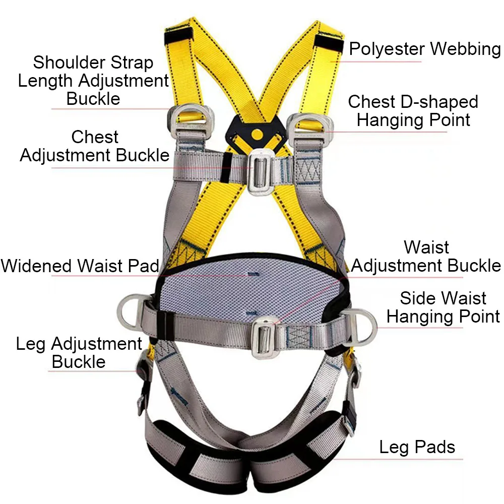 Cinturón de seguridad para trabajo aéreo, arnés de cinco puntos de cuerpo completo, cuerda de seguridad para escalada al aire libre, entrenamiento, equipo de protección para construcción