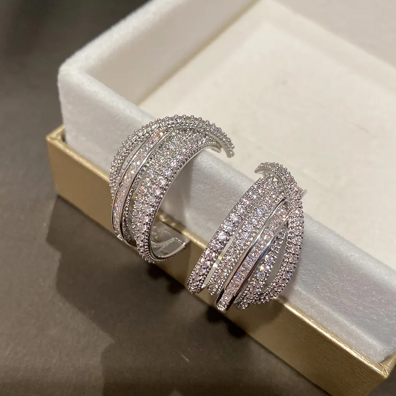 Line Semi Circle C Shape 925 Silver Needle Earrings Small Jewelry For Women High Quality Cubic Zircon Grunge Japanese Gift