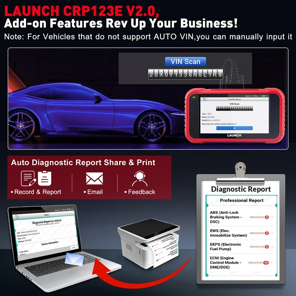 LAUNCH X431 CRP123E V2.0 OBD2 Car Auto Scanner SAS Oil ETS DPF Bleed Reset Diagnostic Tool Engine ABS Airbag SRS AT Code Reader 5