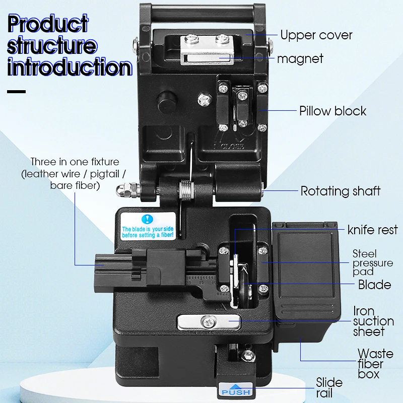 AUA-7S/71S Fiber Cleaver FTTH Cable Fiber Optic Cutting Knife Tools Cutter Three-in-one Clamp Slot 16 Surface Blade
