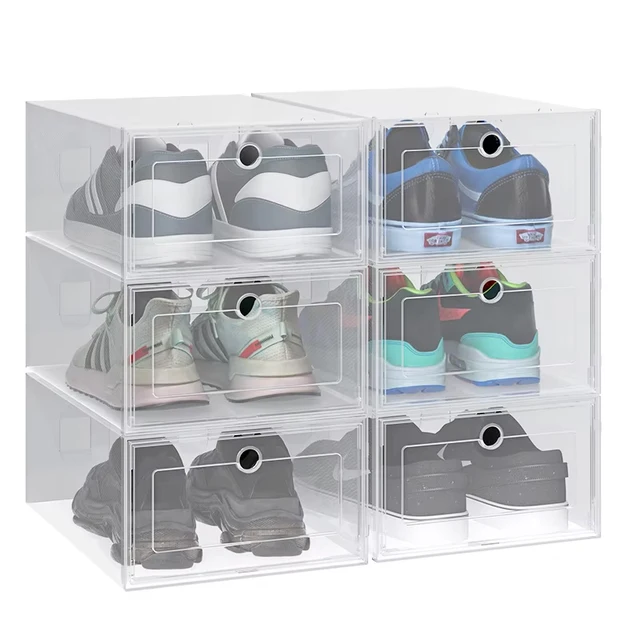 6 pièces/ensemble boîtier à chaussures en plastique Transparent boîtier à tiroir épaissi boîtes à chaussures en plastique boîte empilable organisateur de chaussures boîte à chaussures 3