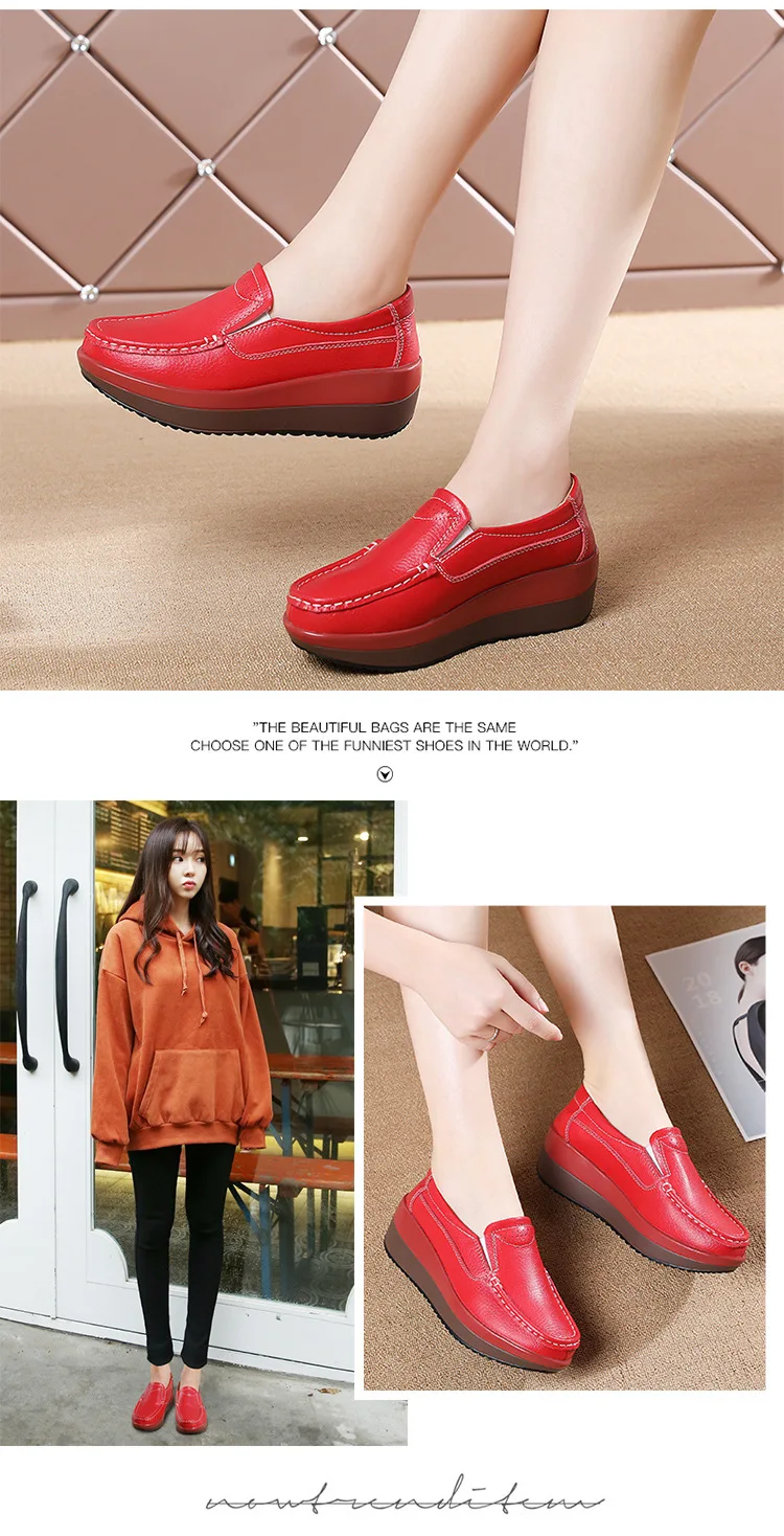 Platform Flats Loafers for Women Autumn Thick Bottom Casual Leather Walking Sneakers Round Toe Wedge Shoes Zapatos De Mujer 2023