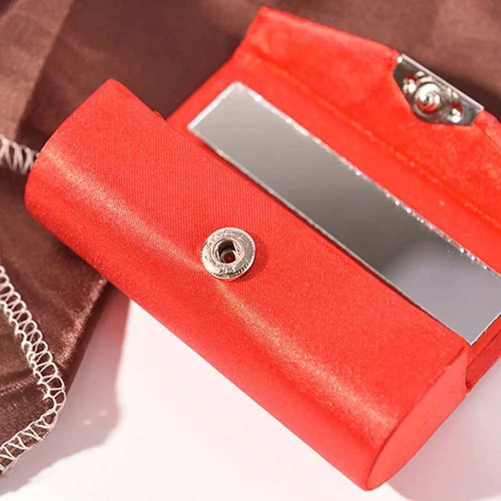 Pure Color Plain fabric Lipstick Box Case Holder With Mirror Women's Cosmetic Jewelry Packaging Box 2