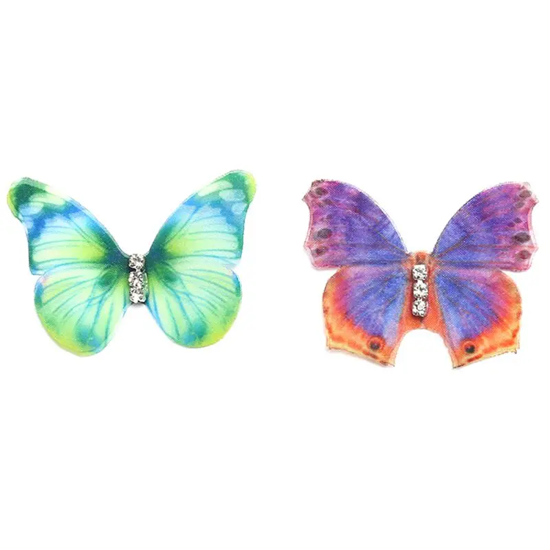 Gradient Color Organza Fabric Butterfly Appliques 38Mm Translucent Chiffon Butterfly Party Decor Doll Embellishment 50Pcs