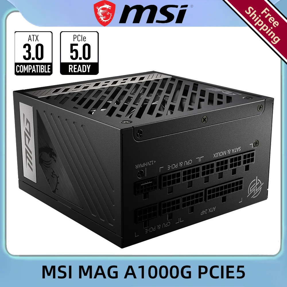 MSI MAG A1000G PCIE5 ATX3.0 1000W 80 PLUS Gold Computer Power Supply PC Gaming Workstation Free